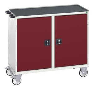 16927142.** verso maintenance trolley with 2 doors, 2 shelves and top tray. WxDxH: 1050x550x965mm. RAL 7035/5010 or selected